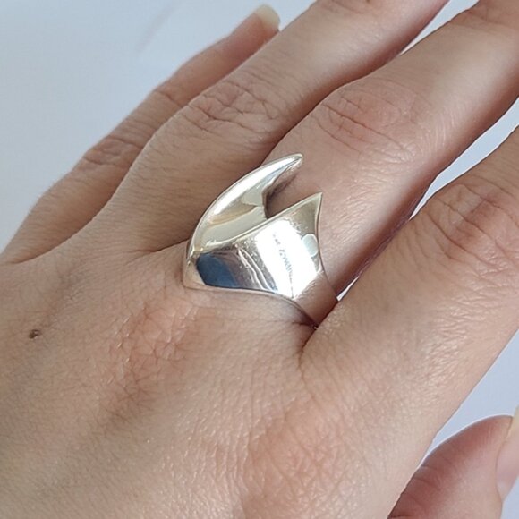 Vintage Unique Chunky Sterling Silver Avant Garde Ring 8 - Picture 8 of 10